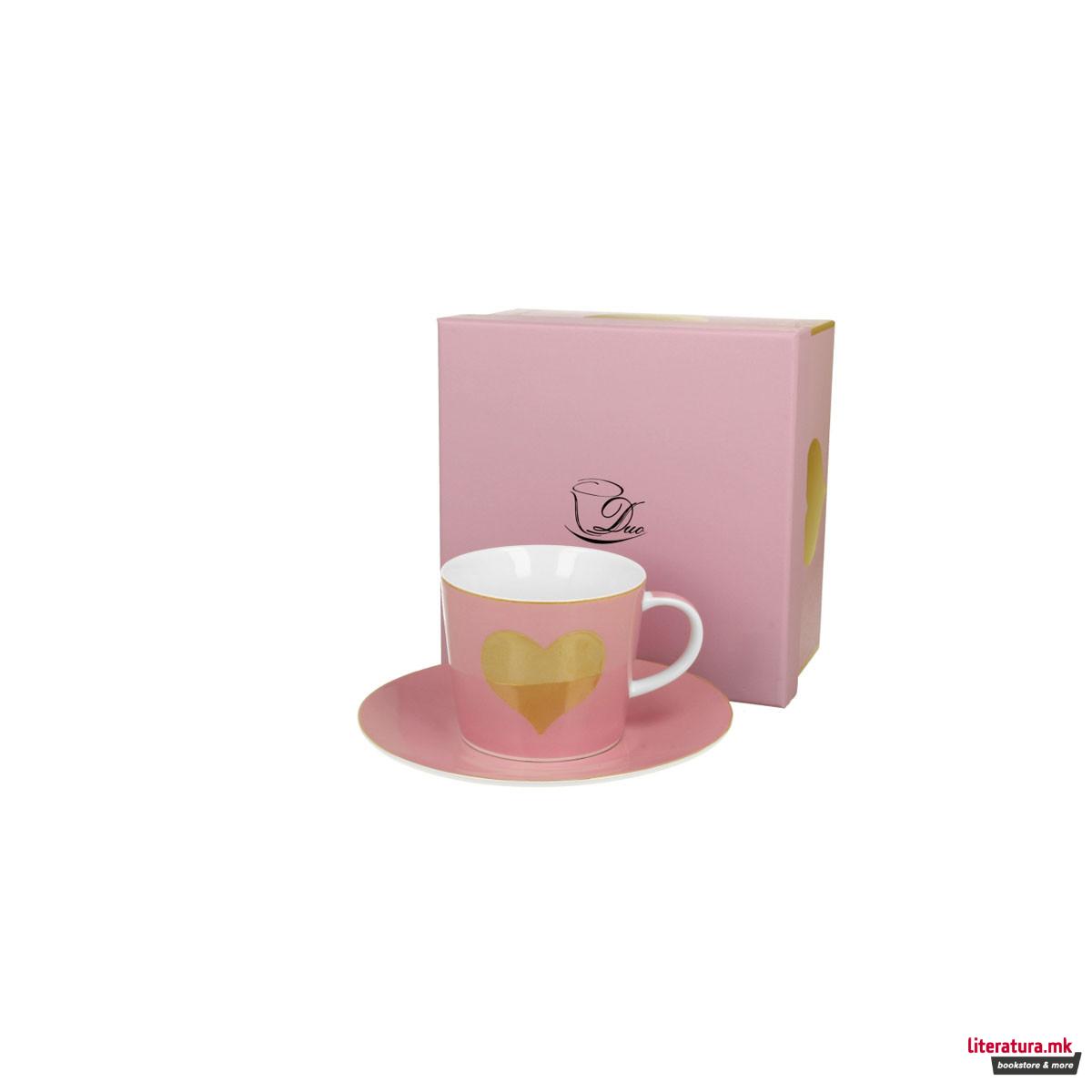 Шолја со тацна Pink - Big Heart, 250 ml 