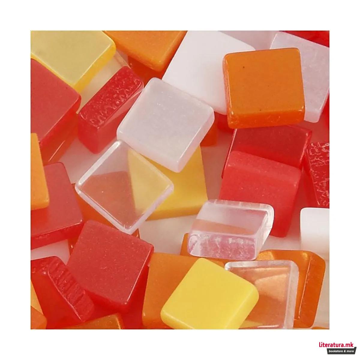 Плочки за мозаик - црвени/жолти, Мини Mosaic, red/orange harmony, 25g, 10 x 10 мм