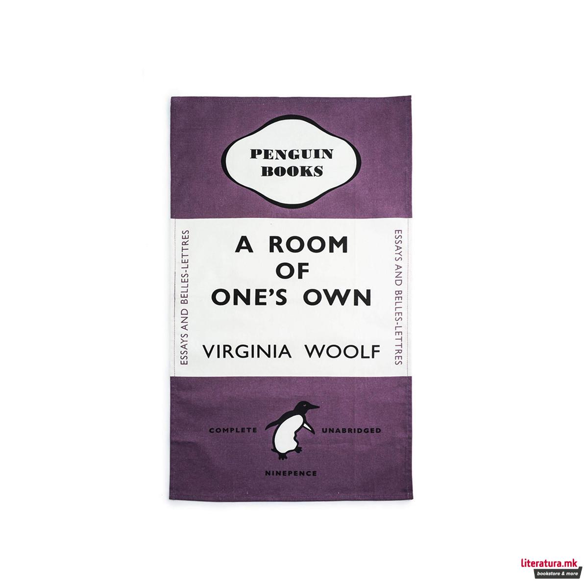 A ROOM OF ONES OWN TEA TOWEL PURPLE 