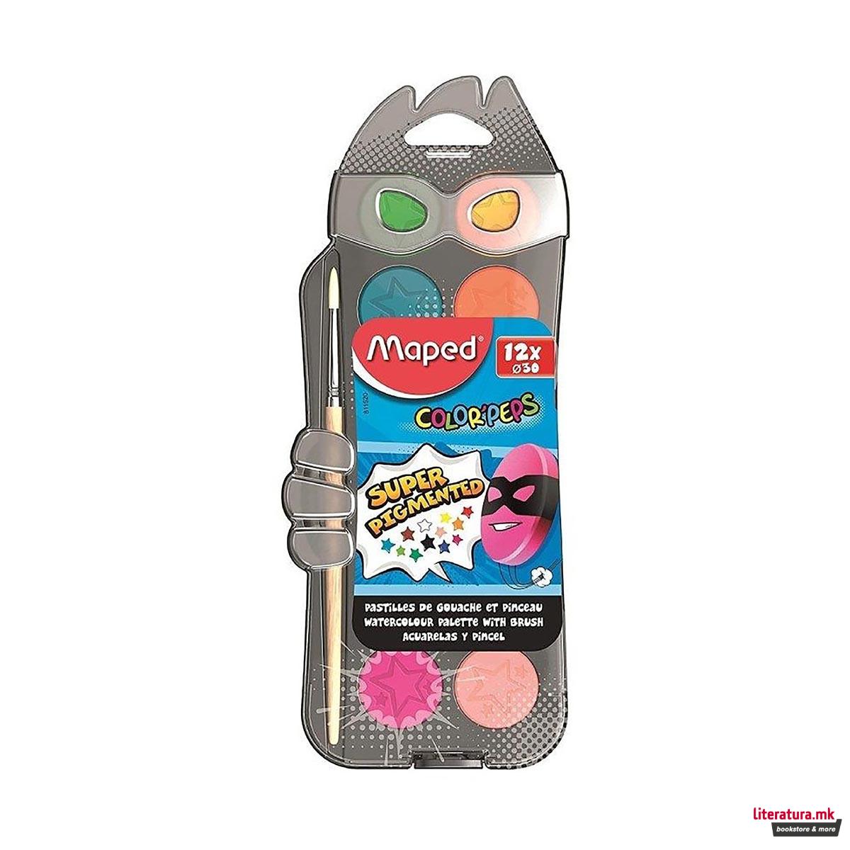 Водени бои, Maped, Color'Peps, 12 x Ø30mm