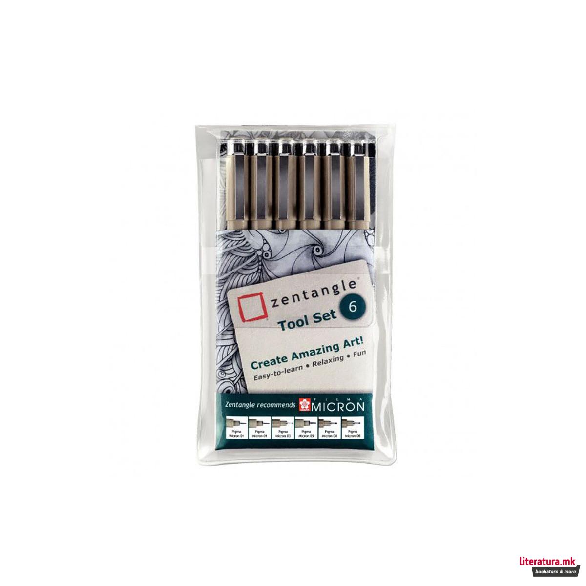 Сет од 6 фајнлајнери, Sakura, Zentangle tool set