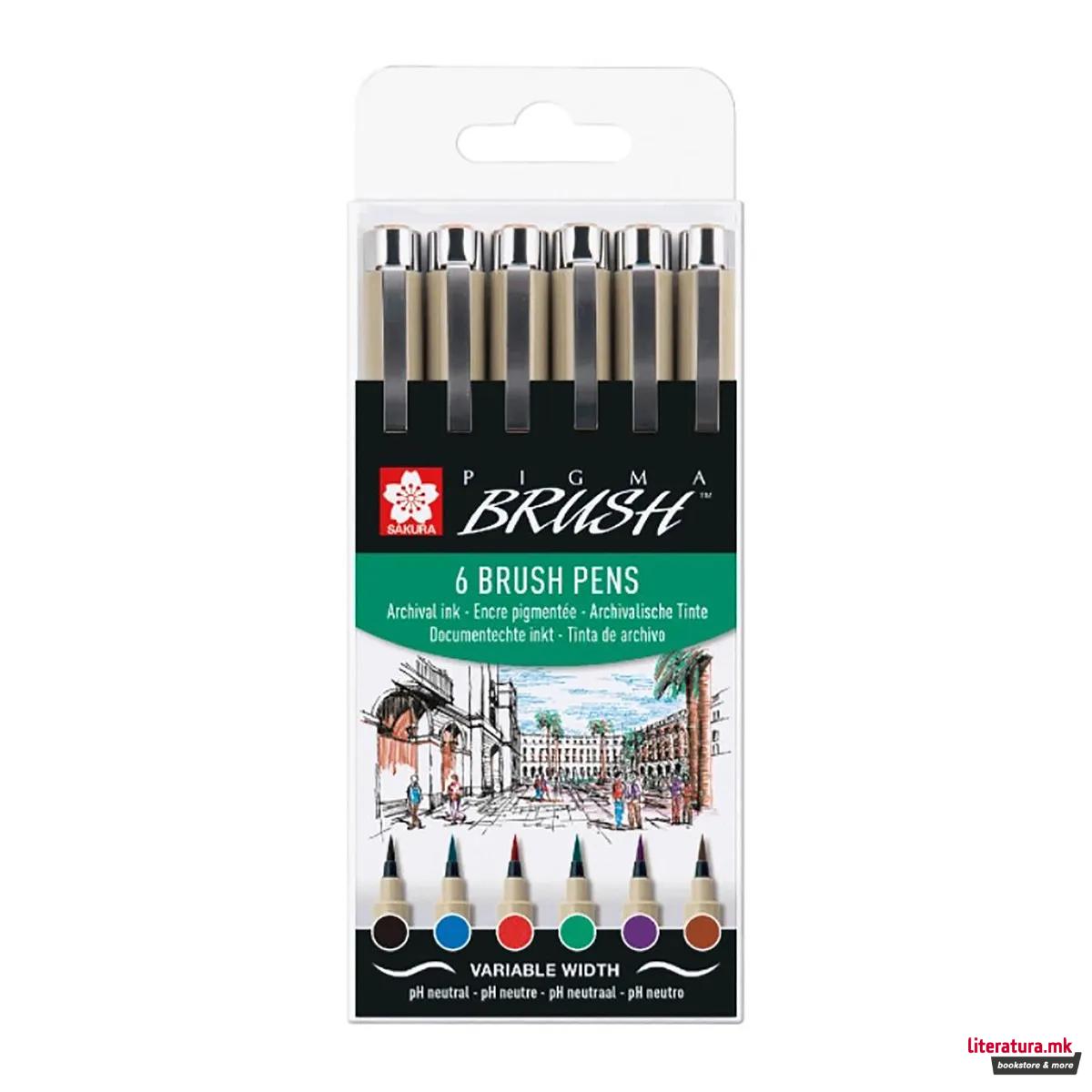 Сет од 6 брашпенс, Sakura, Pigma Brush Set