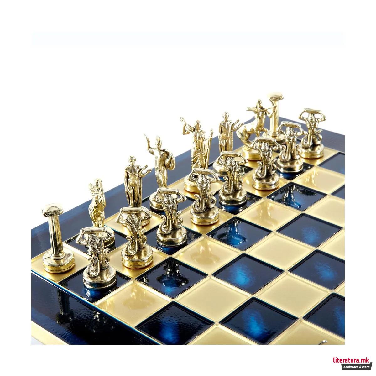 Сет за шах, Handcrafted Giants Battle Set, среден, син со златни/сребрени фигури