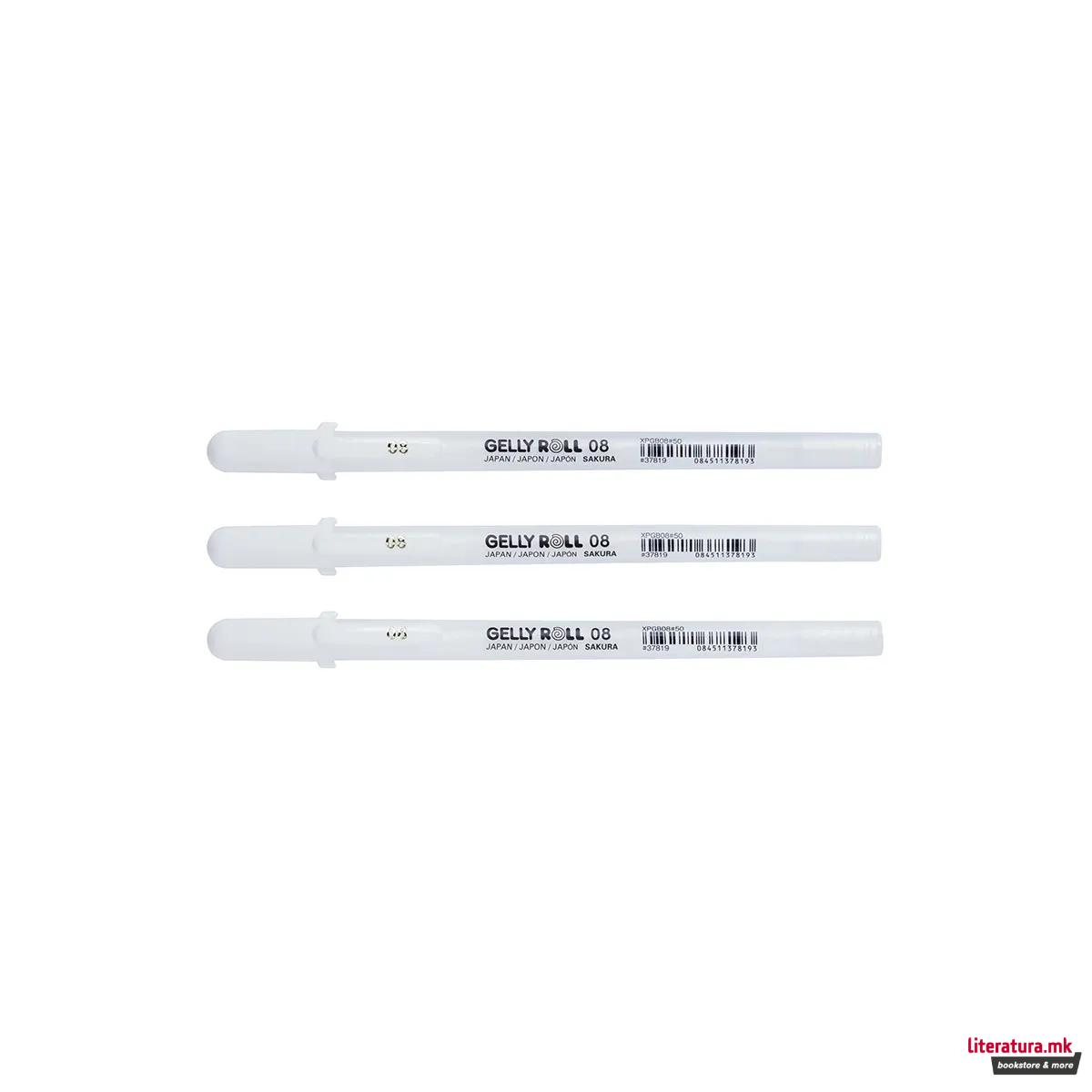 Сет од 3 гел-ролери, Sakura, Gelly Roll Basic, Bright White - medium, 08 