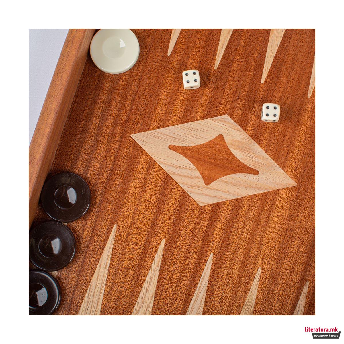 Сет за табла, Handcrafted Mahogany - Elegant Marquetry Design, голем