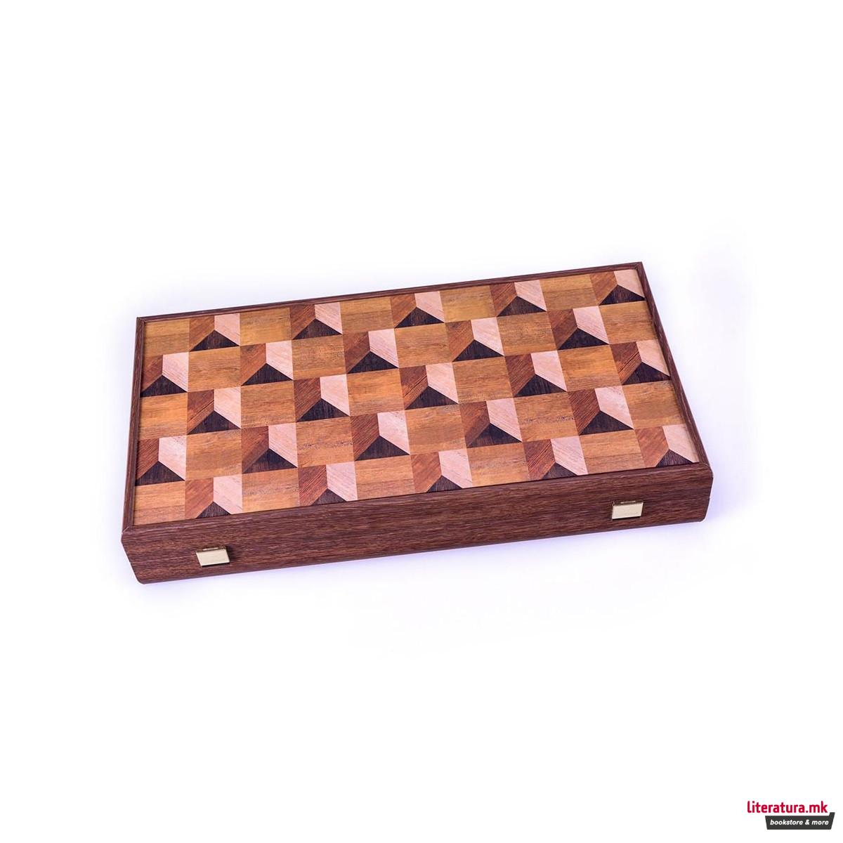 Сет за табла, Geometrical Wood Motif Backgammon, голем 