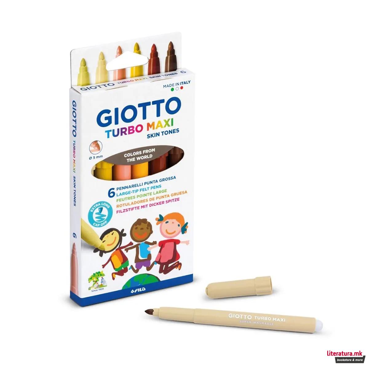 Фломастери, Giotto, Turbo Maxi Skin tones, 6 бои, Ø5 мм
