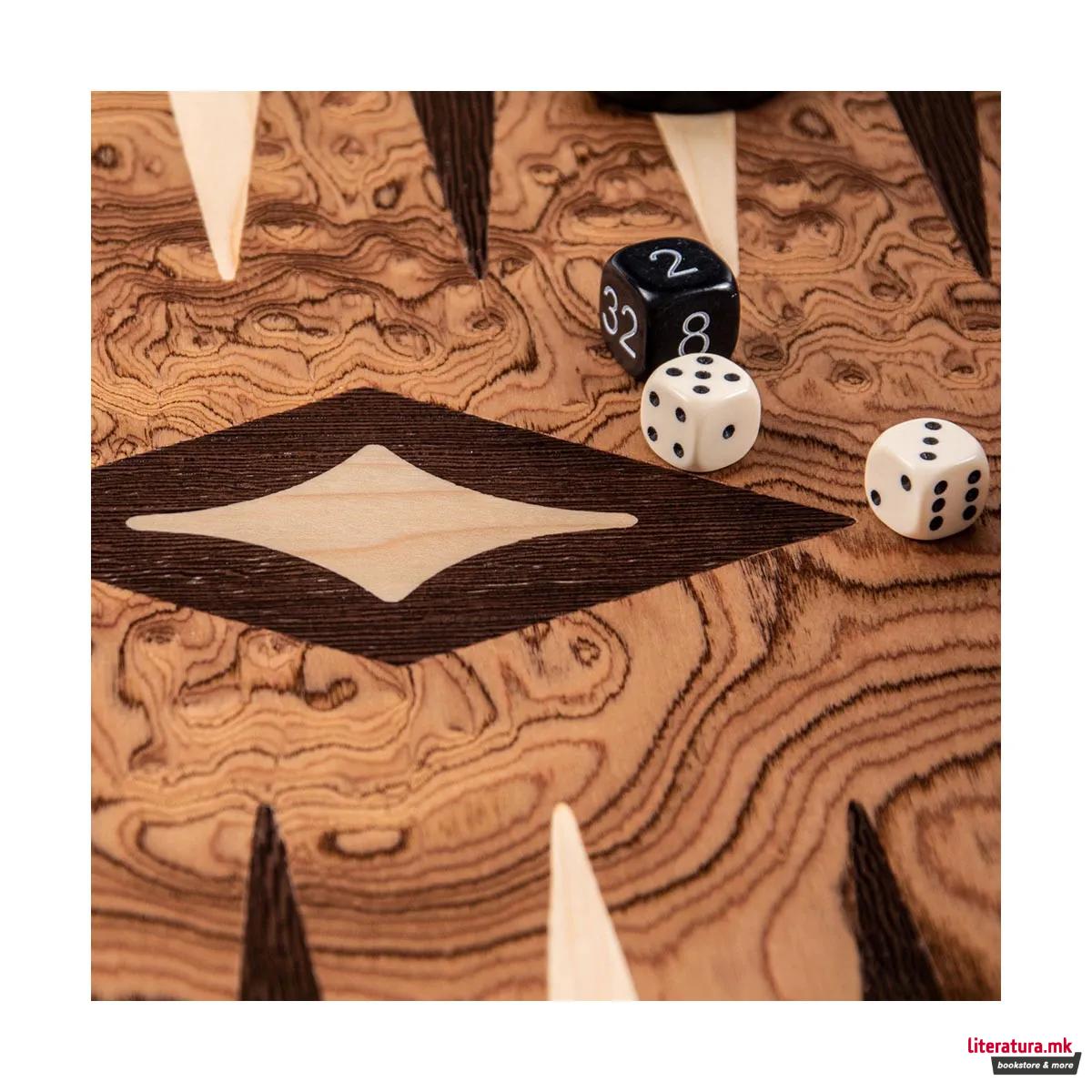 Сет за табла - рачна изработка, Walnut Burl Backgammon, мал