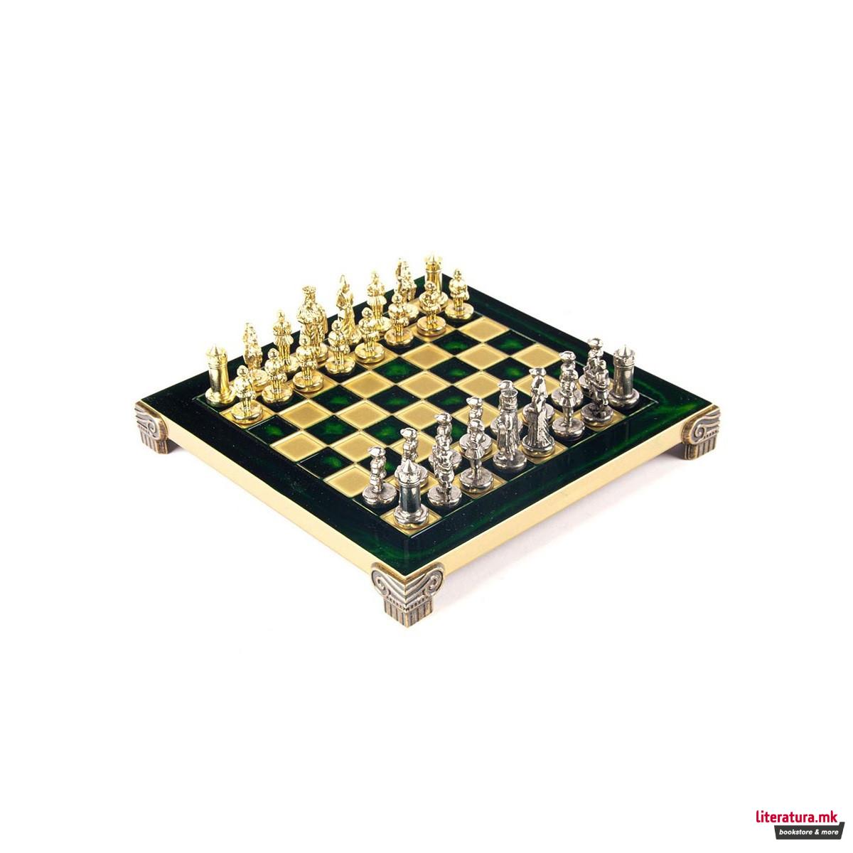 Сет за шах, Byzantine Empire, екстра мал, зелен со златни/сребрени фигури 
