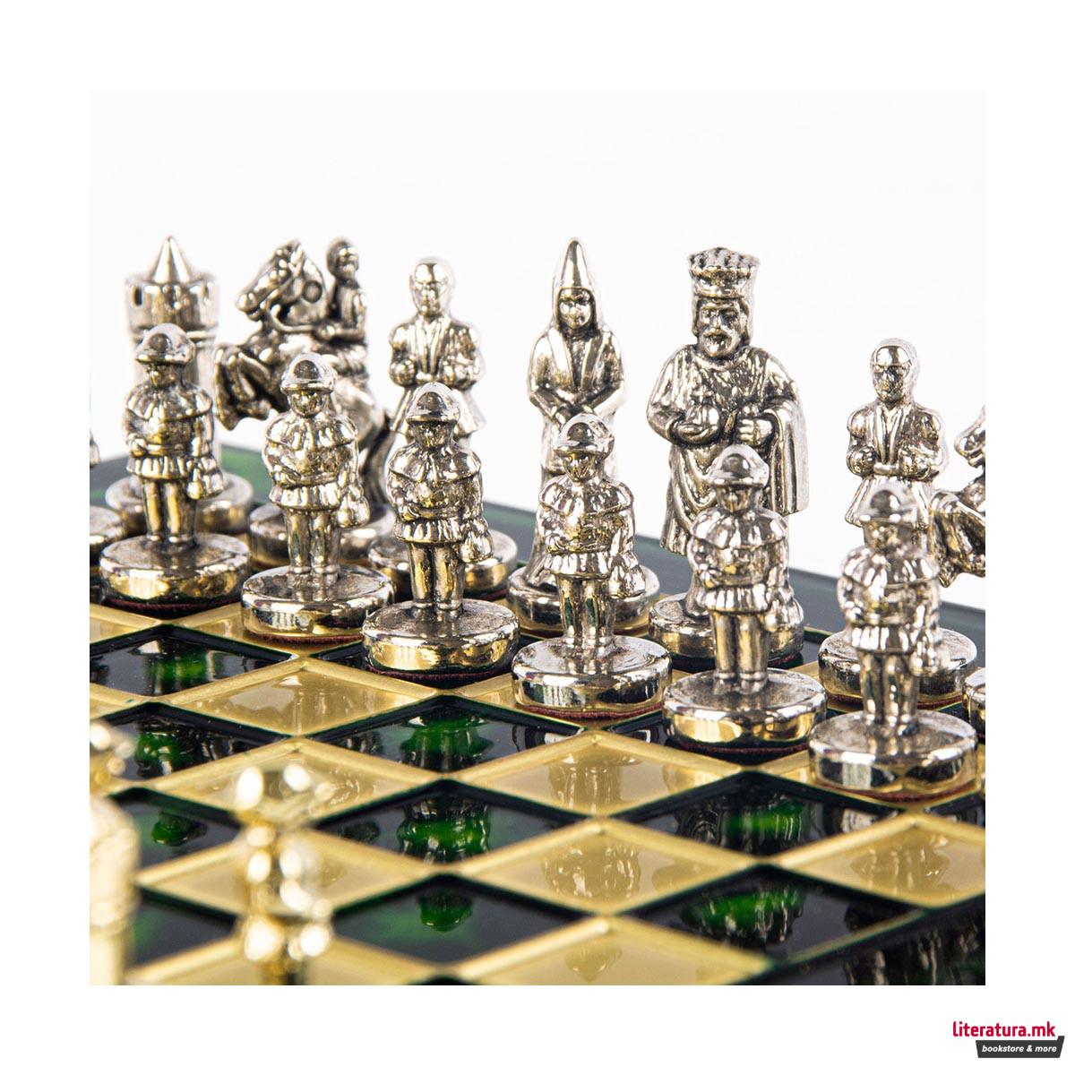 Сет за шах, Byzantine Empire, екстра мал, зелен со златни/сребрени фигури 