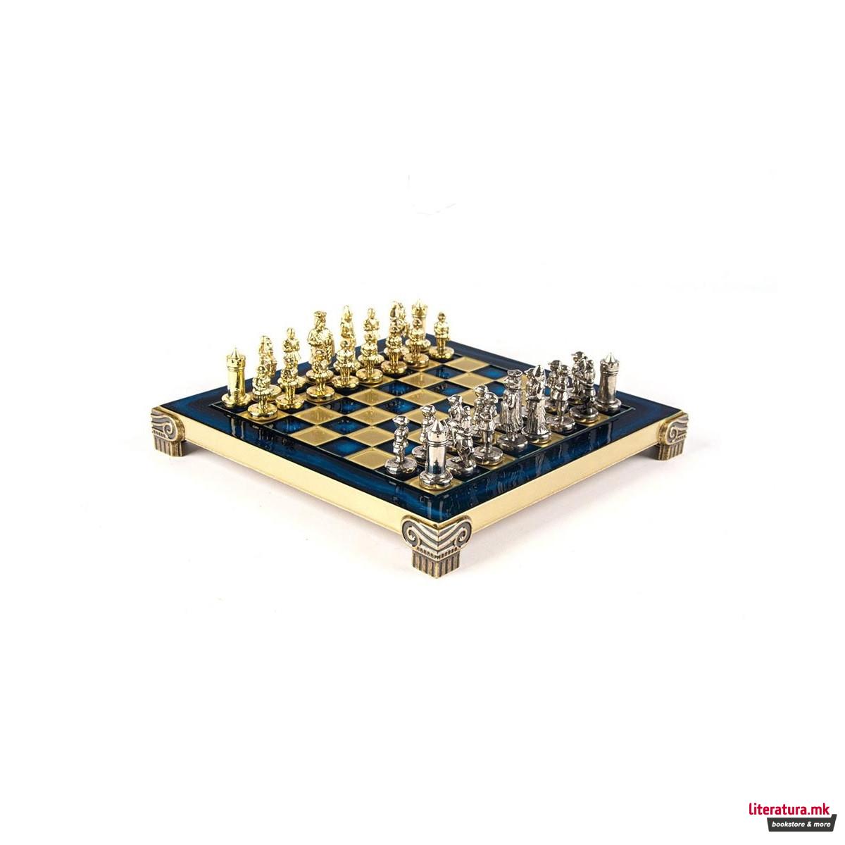 Сет за шах, Byzantine Empire, екстра мал, син со златни/сребрени фигури 