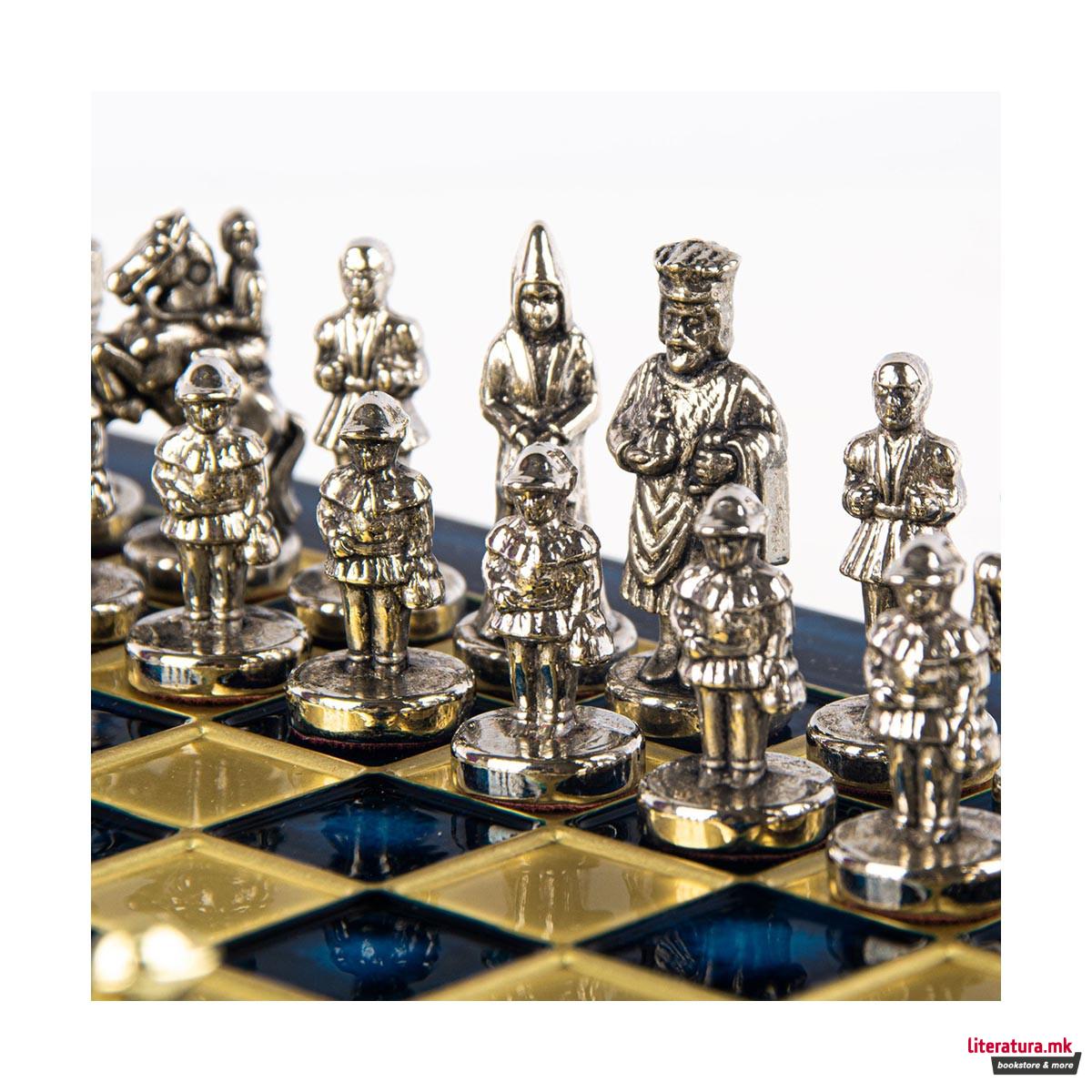 Сет за шах, Byzantine Empire, екстра мал, син со златни/сребрени фигури 