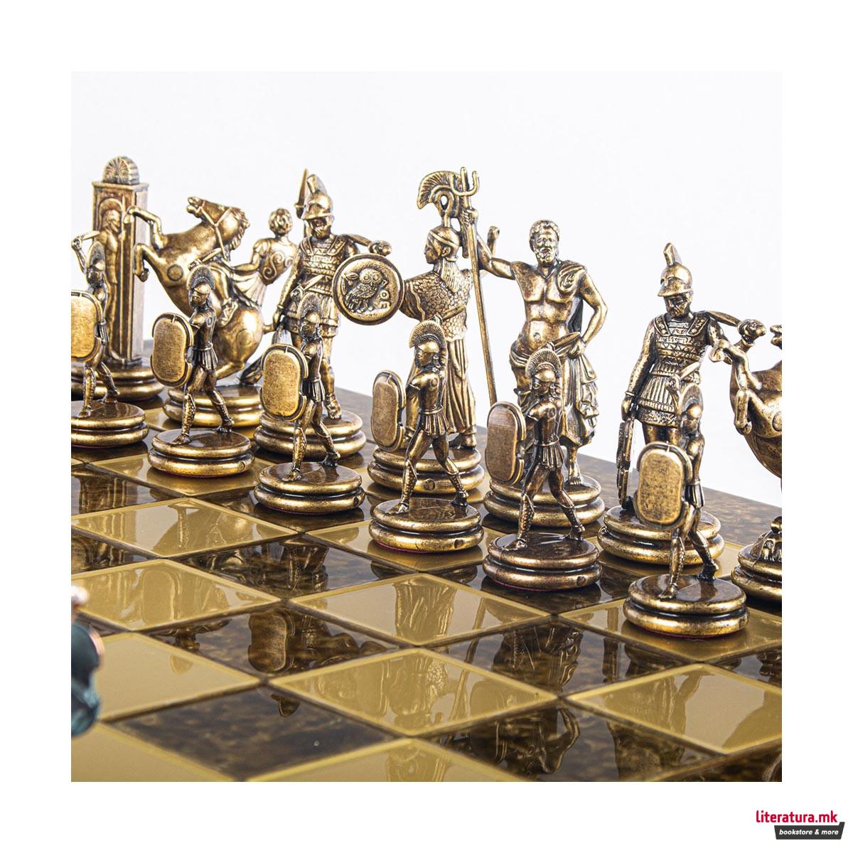 Сет за шах, Greek Mythology Chess Set, екстра голем, кафеав 