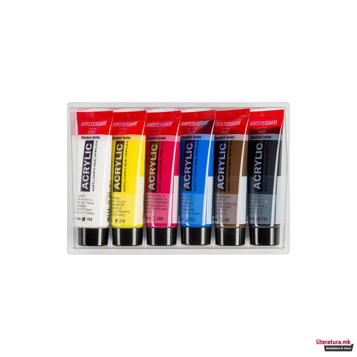 Сет акрилни бои - примарни, Amsterdam, All Acrylics - Standard Series primary set, 6 x 20мл