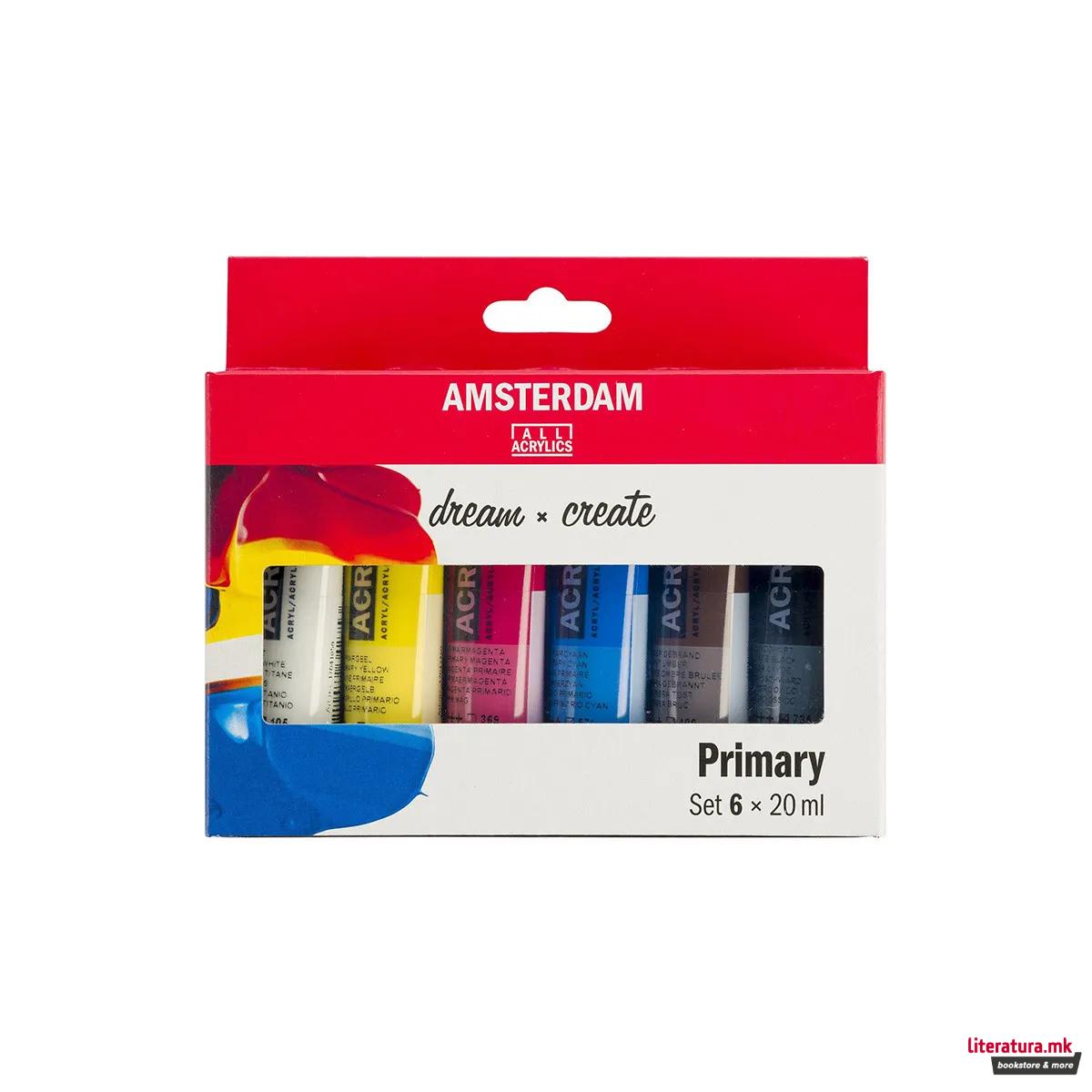 Сет акрилни бои - примарни, Amsterdam, All Acrylics - Standard Series primary set, 6 x 20мл