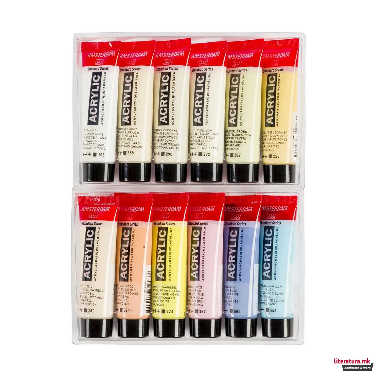 Сет акрилни бои - пастелни, Amsterdam, All Acrylics - Standard Series pastel set, 12 x 20мл