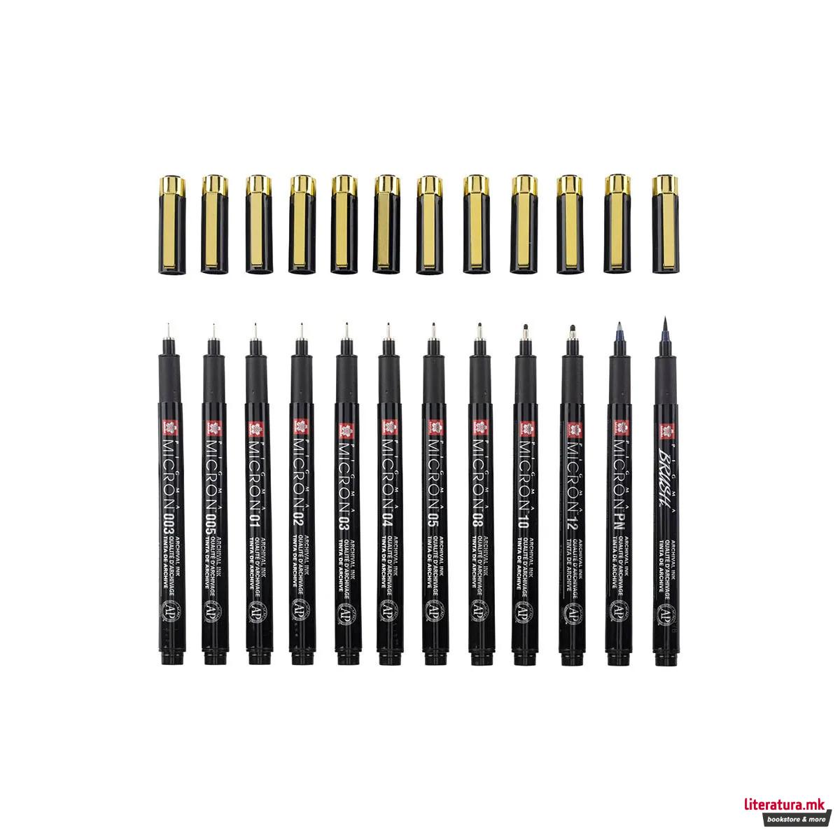 Сет фајнлајнери, Sakura, Pigma Micron, Black & Gold Edition, 1/12