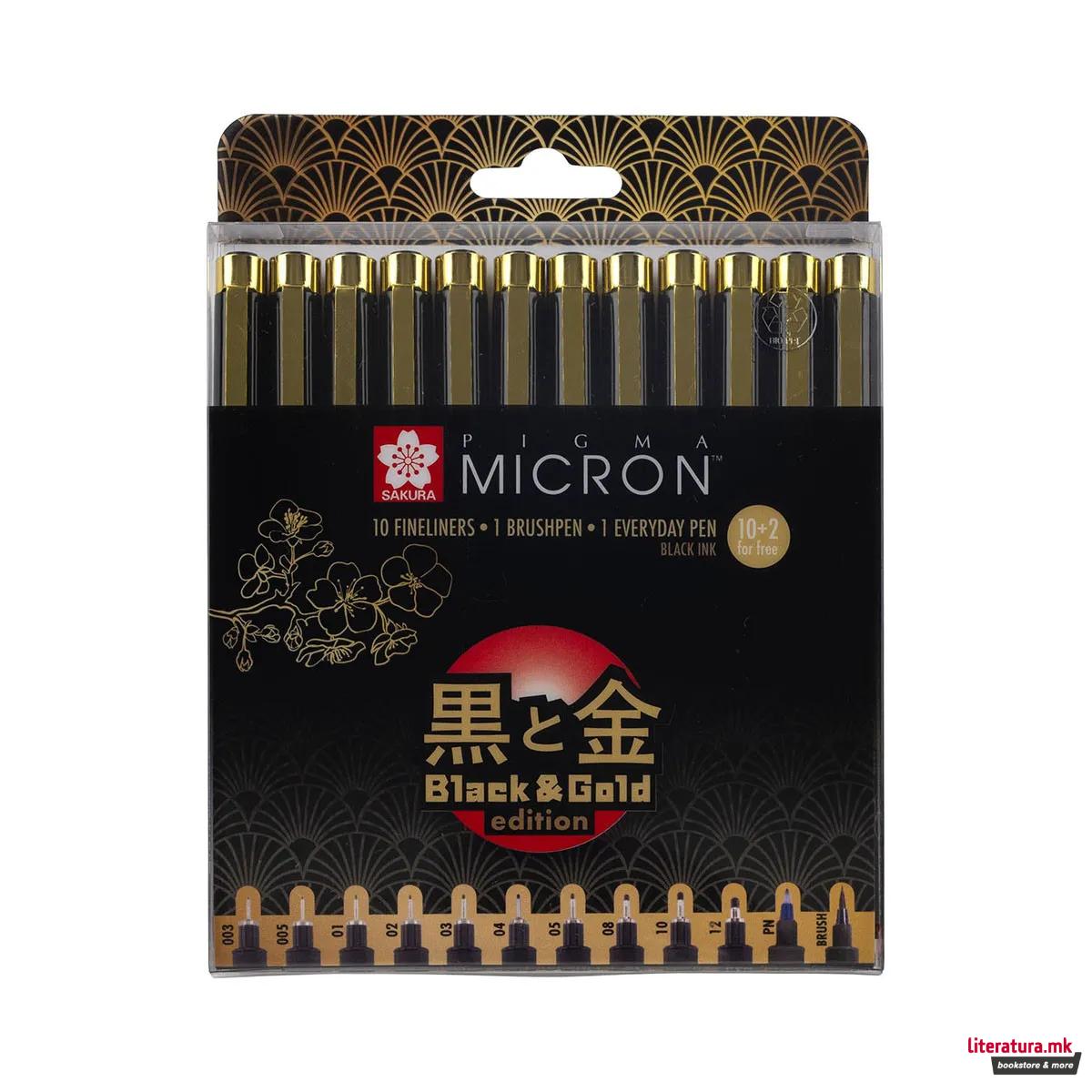 Сет фајнлајнери, Sakura, Pigma Micron, Black & Gold Edition, 1/12