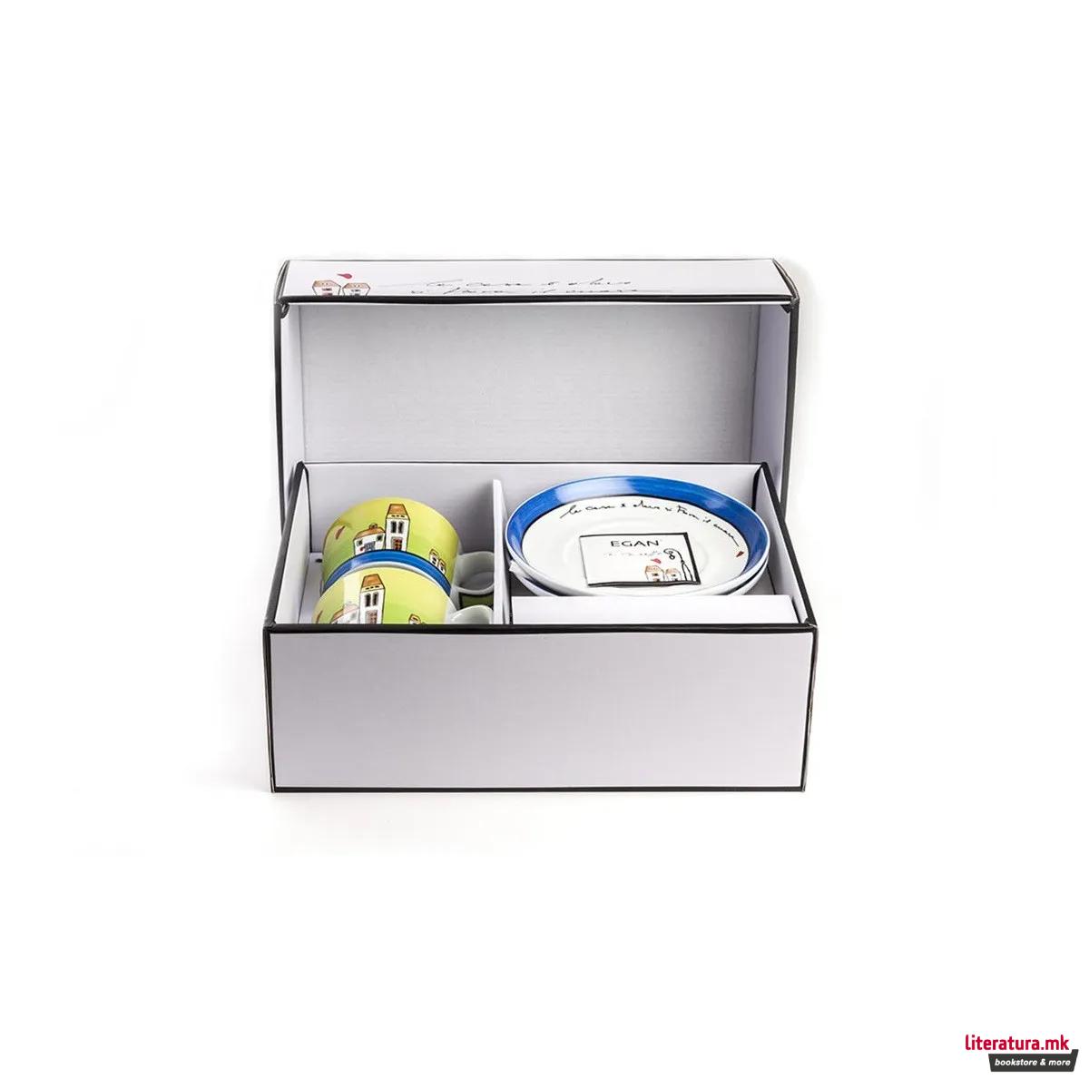 Сет од 2 шолји со тацни, “Le Casette” Breakfast Cup set, сини
