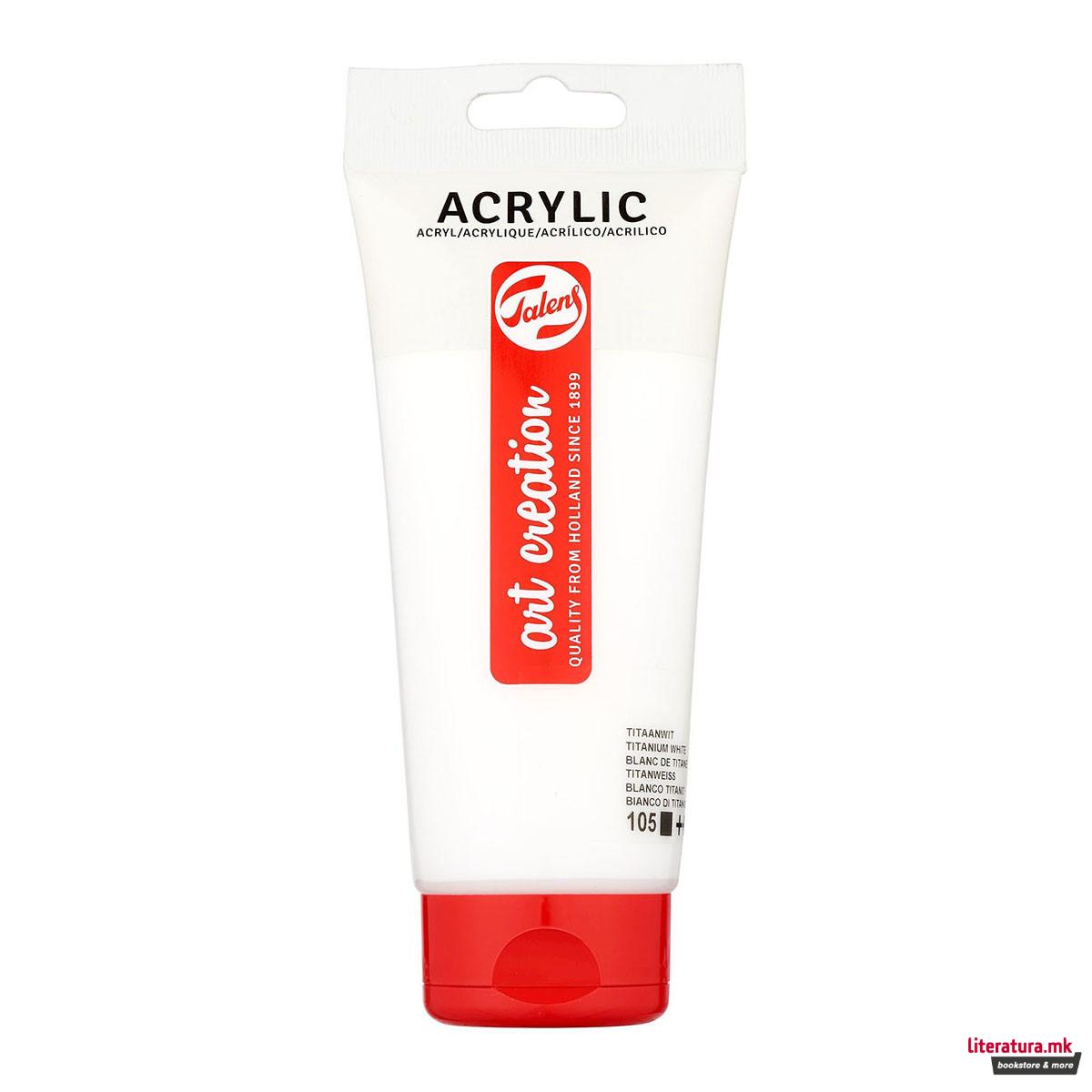 Акрилна боја, Talens Art Creation, 105 Titanium White, 200мл 