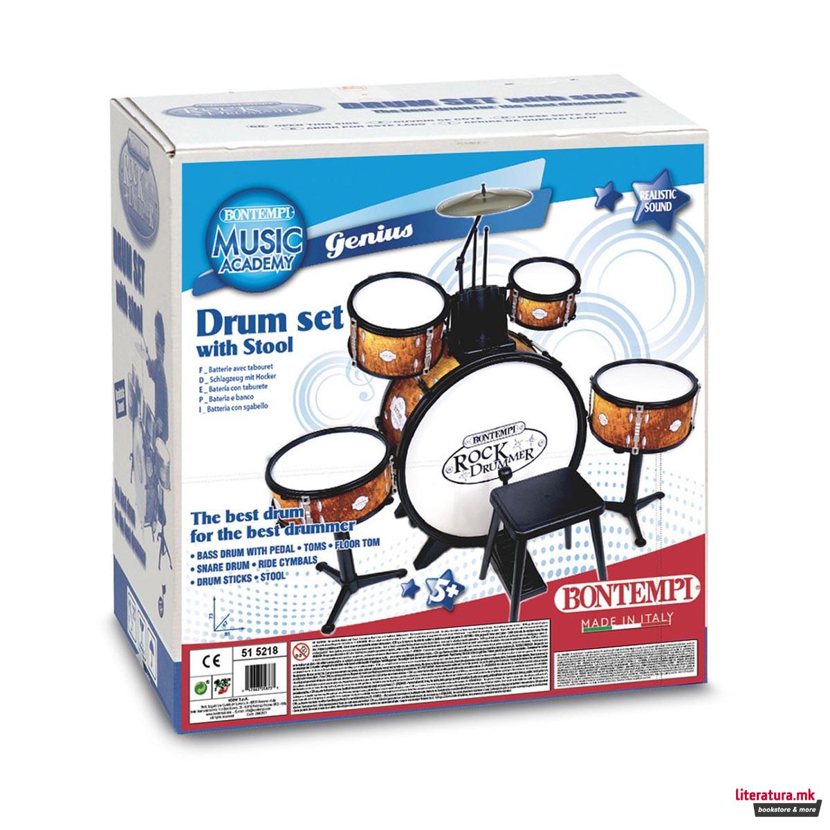 Сет тапани со столче, Music Academy, Rock Drum Set, 6 елементи, портокалови