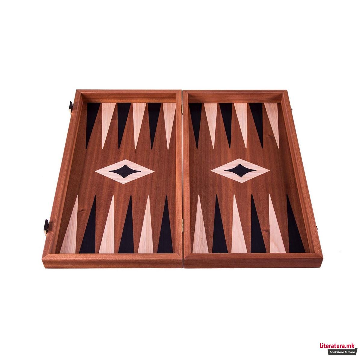 Сет за табла и шах, Handcrafted Mahogany - Elegant Marquetry Design, мал, црн 