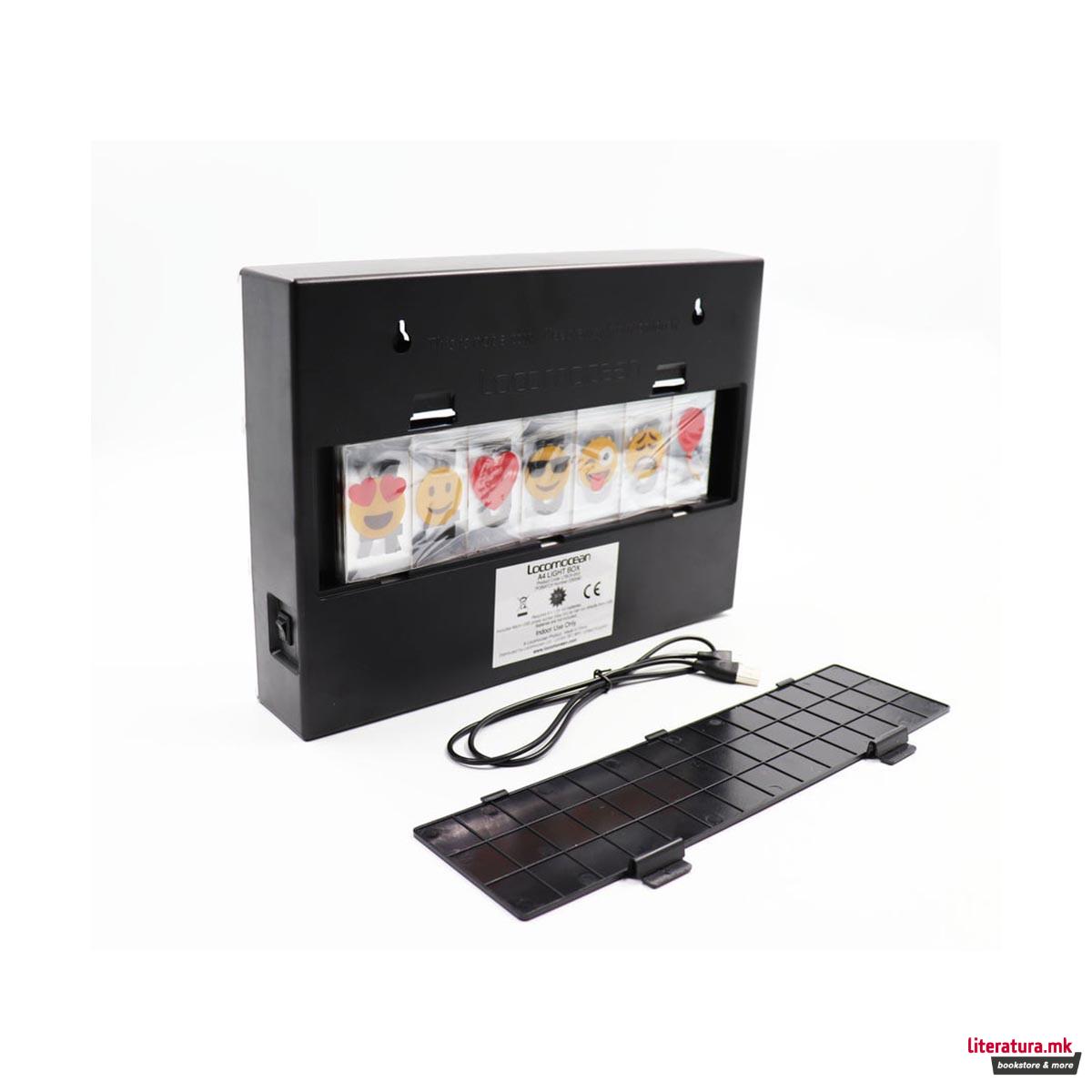 Светлечка табла со букви - LED, A4 Black Lightbox