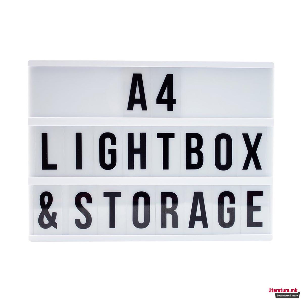 Светлечка табла со букви - LED, A4 Black Lightbox