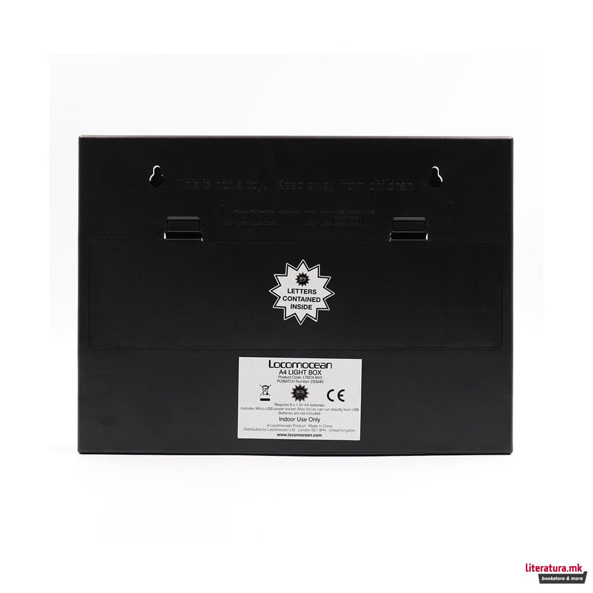 Светлечка табла со букви - LED, A4 Black Lightbox