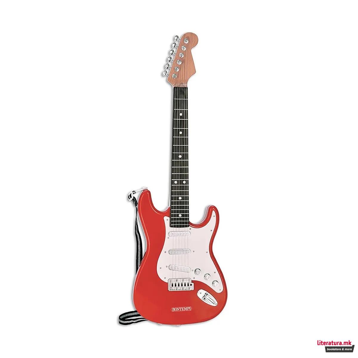 Електронска рок гитара со ремен, Electronic Rock Guitar, 67cm, црвена