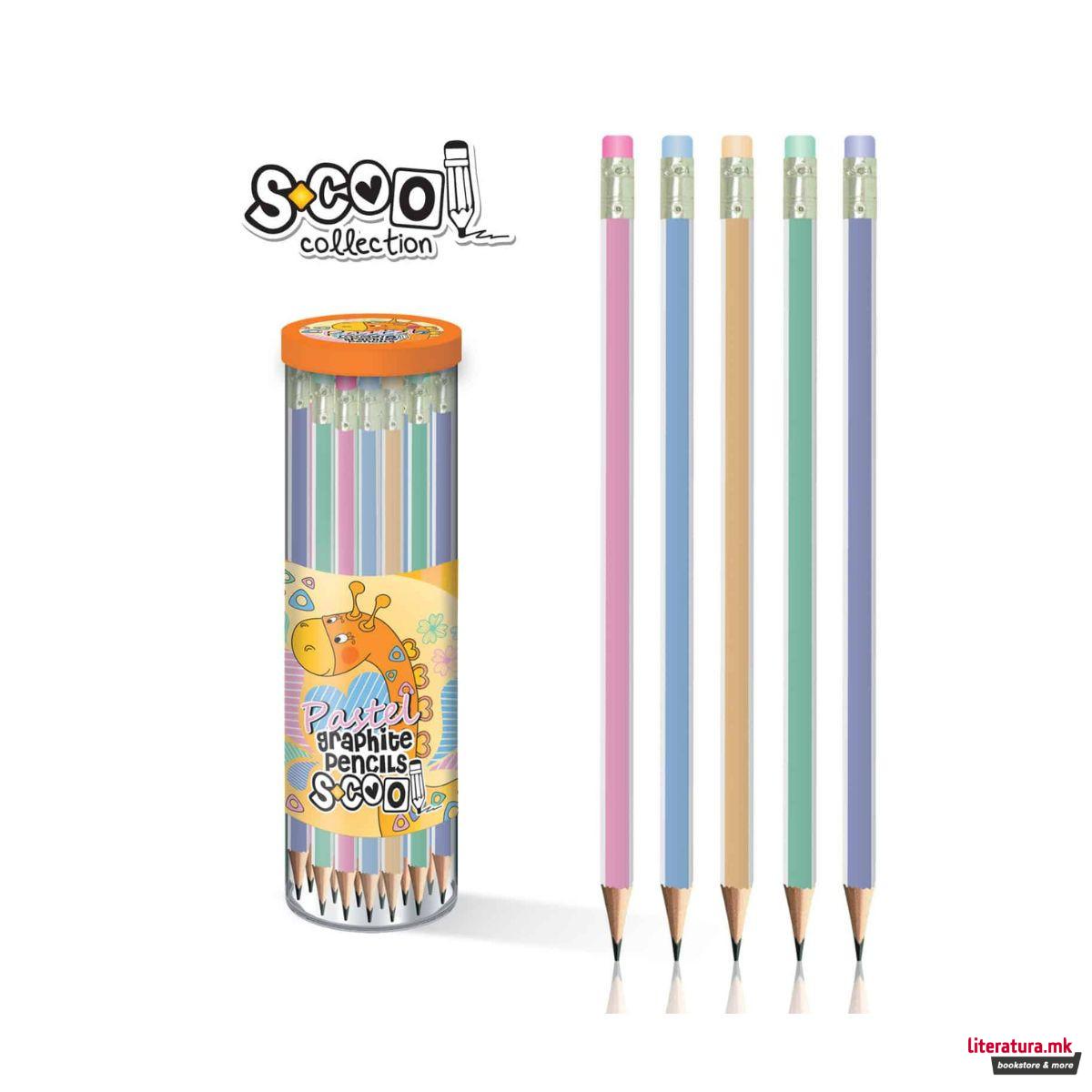 Дрвен молив со гума, S-Cool - Pastel, HB, 5 бои 