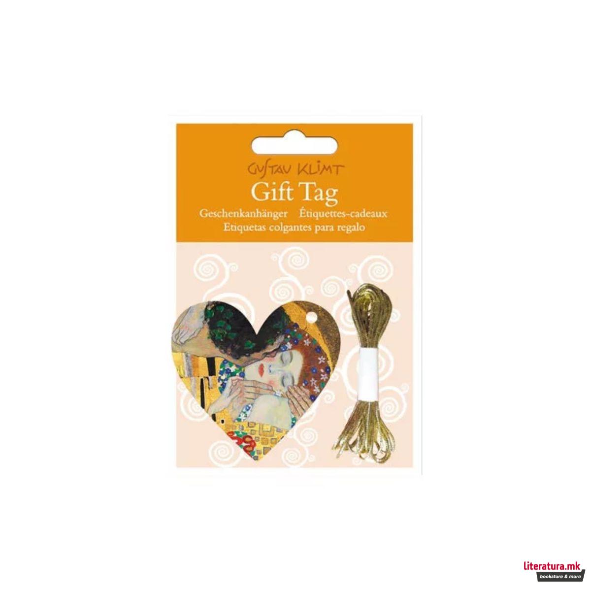 Сет од 10 тагови за подарок во форма на срце, Gustav Klimt 