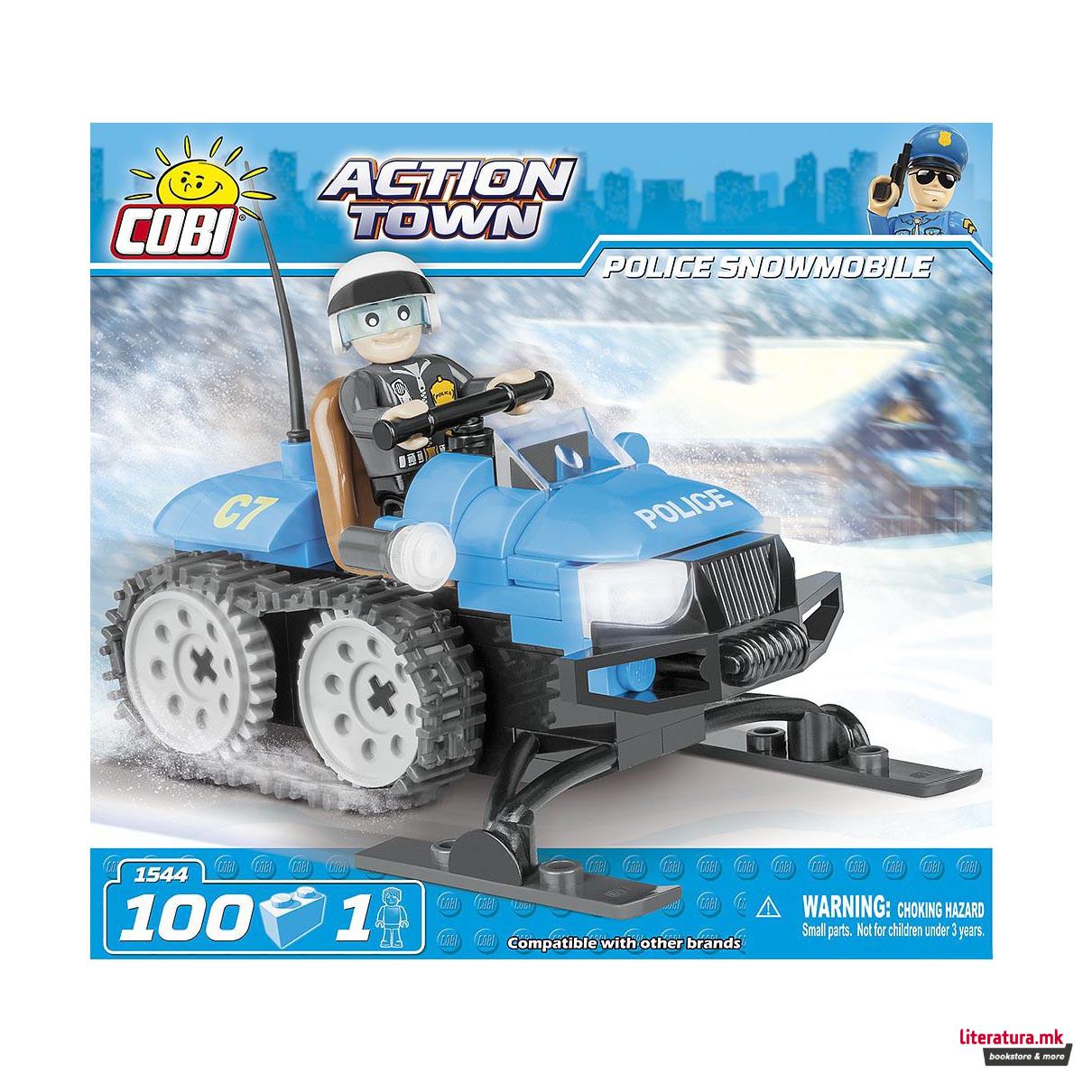Коцки за градба, Action Town, Police Snowmobile, 100 парчиња 