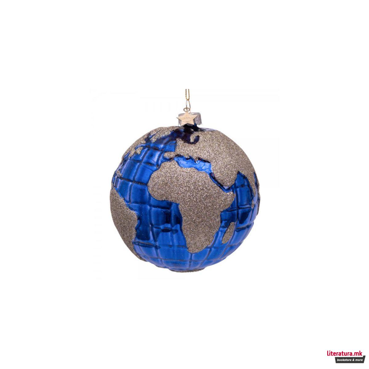 Лампион, Blue Globe - gold glitter, Ø8cm 