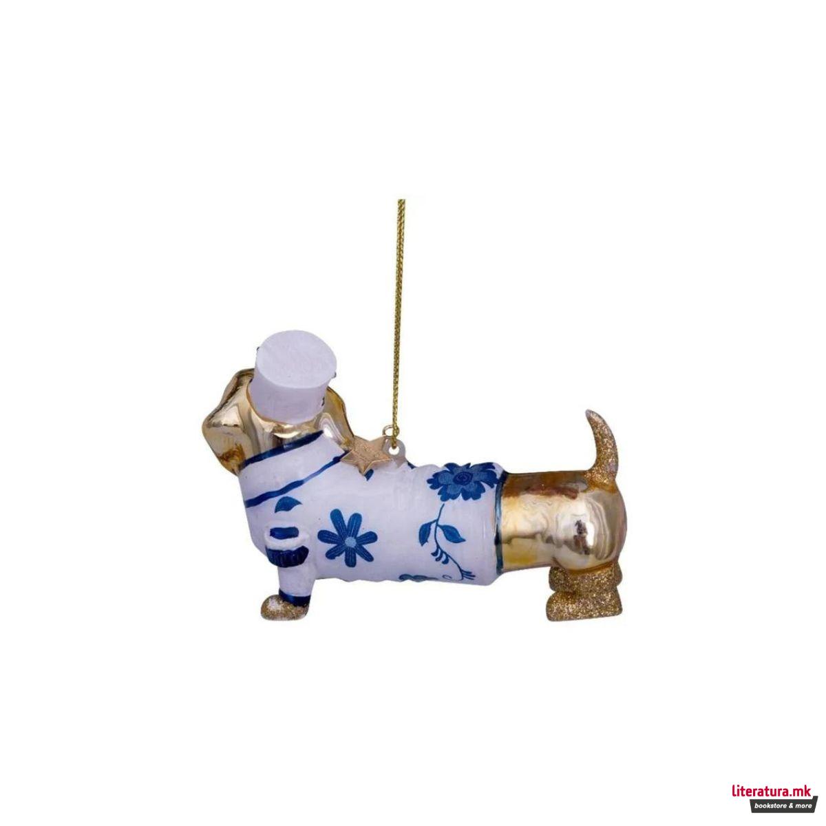 Лампион, Gold Dog with Delft blue dress, 9cm 