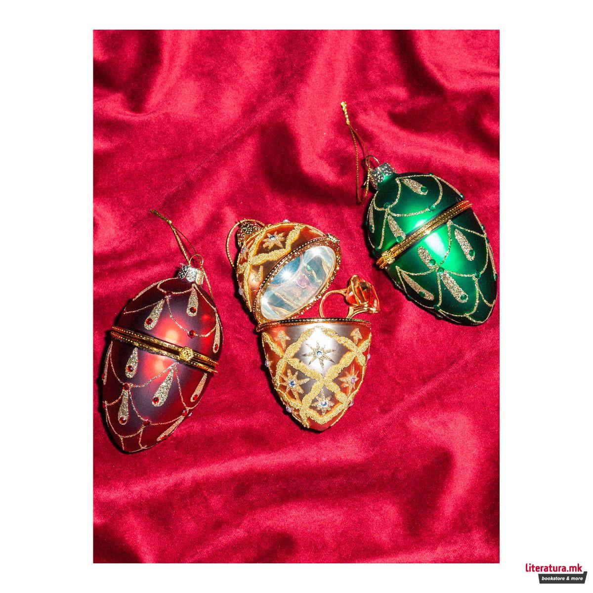 Лампион, Red Egg with Red Diamonds, 10cm 