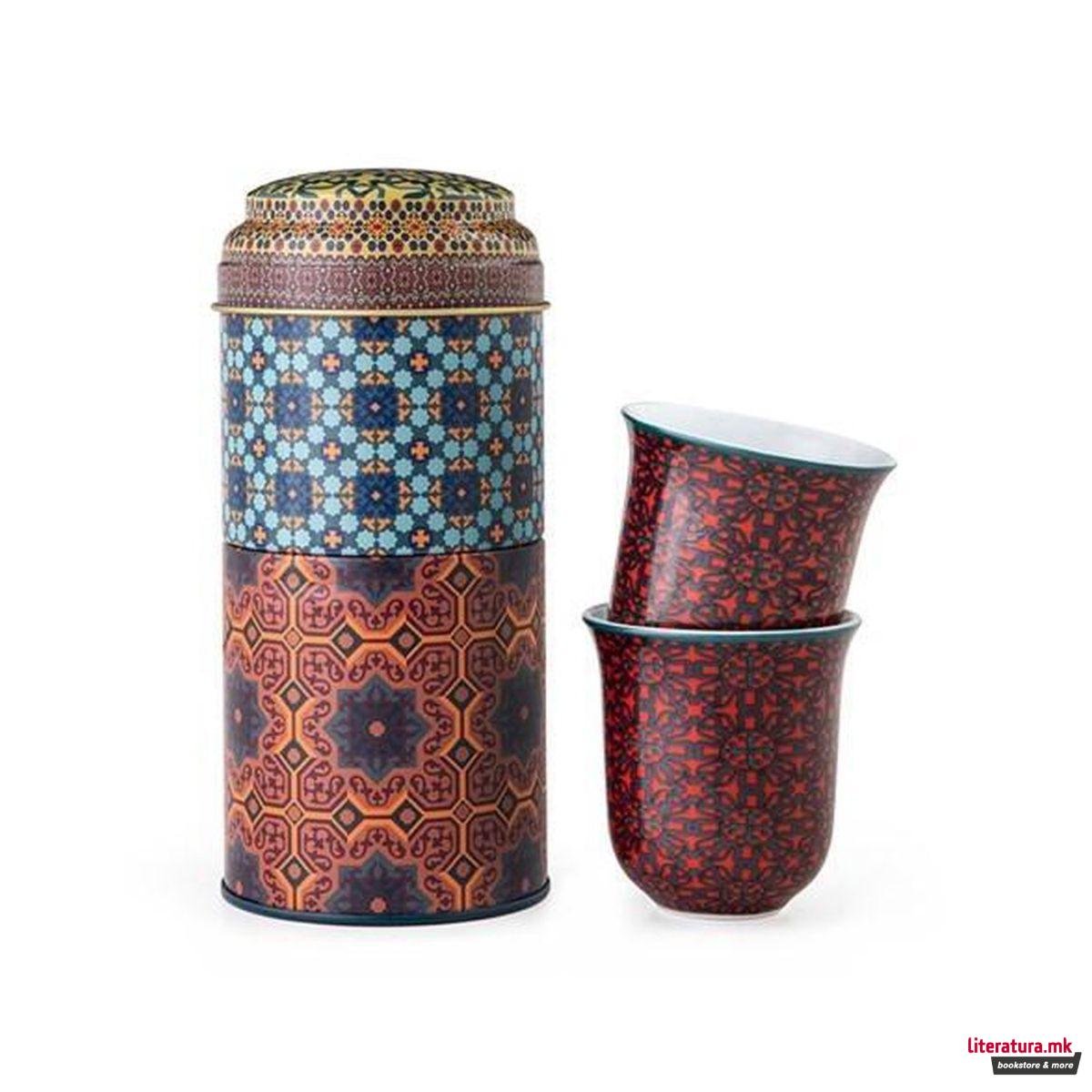 Сет од 2 шолји за кафе и метална кутија, Vagabonde, 90ml