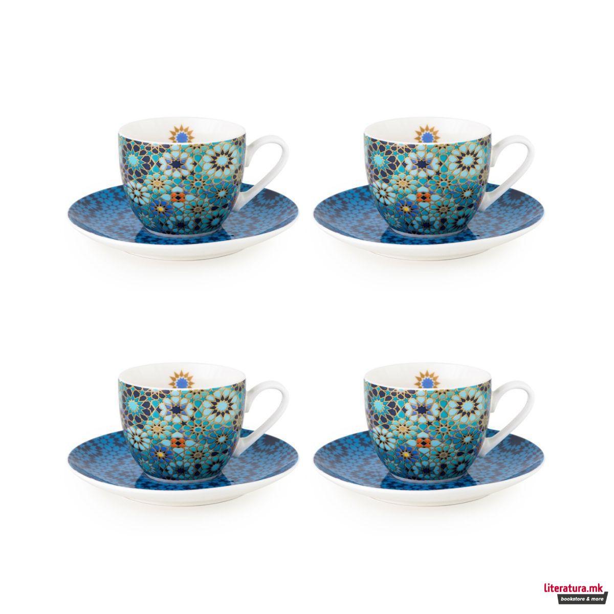 Сет од 4 шолји за кафе со тацни, Moucharabieh, 90ml 
