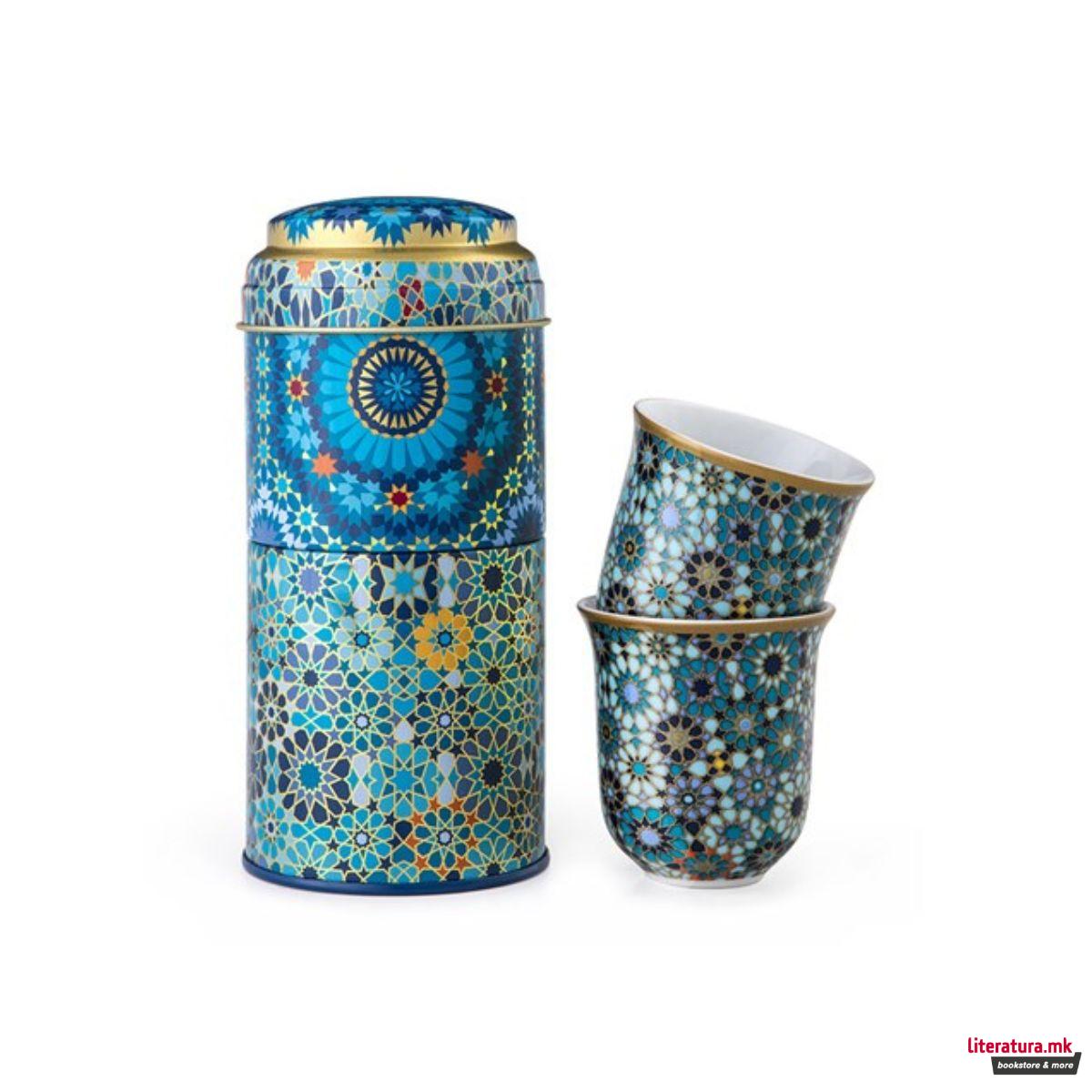 Сет од 2 шолји за кафе и метална кутија, Moucharabieh, 90ml