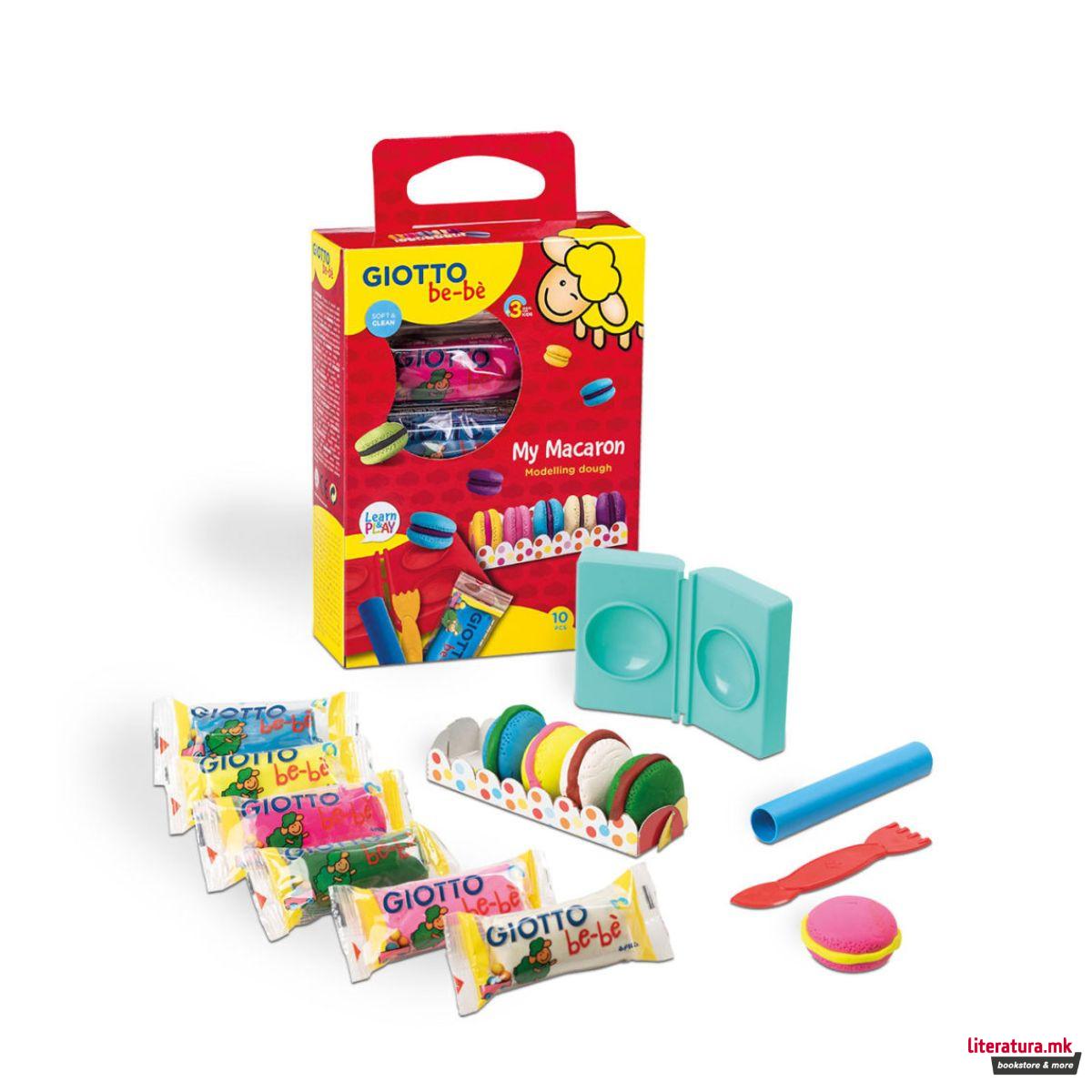 Тесто за моделирање + алатки за најмали, Giotto be-bè My Macaron, 10 парчиња 