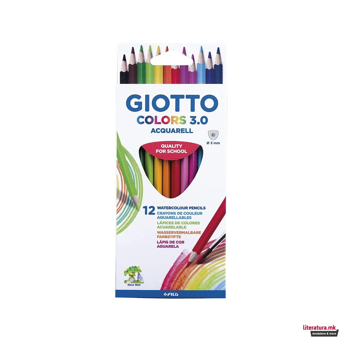 Акварелни дрвени бои, Giotto, Colors 3.0 Acquarell, 12 бои 