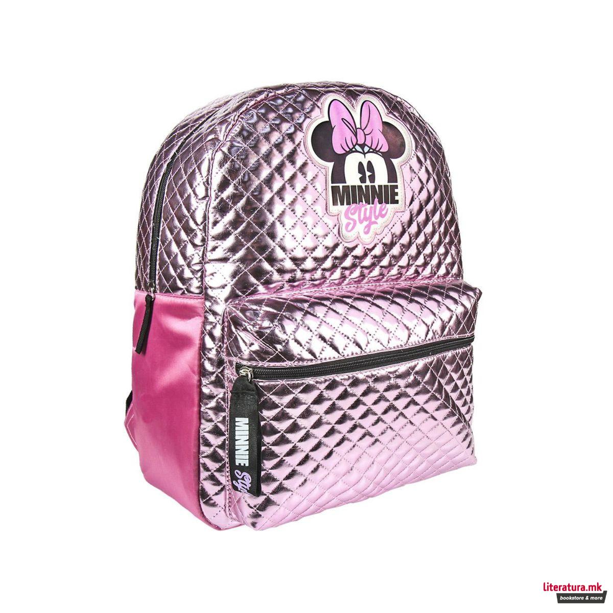 Ранец - моден, Minnie, металик розев 