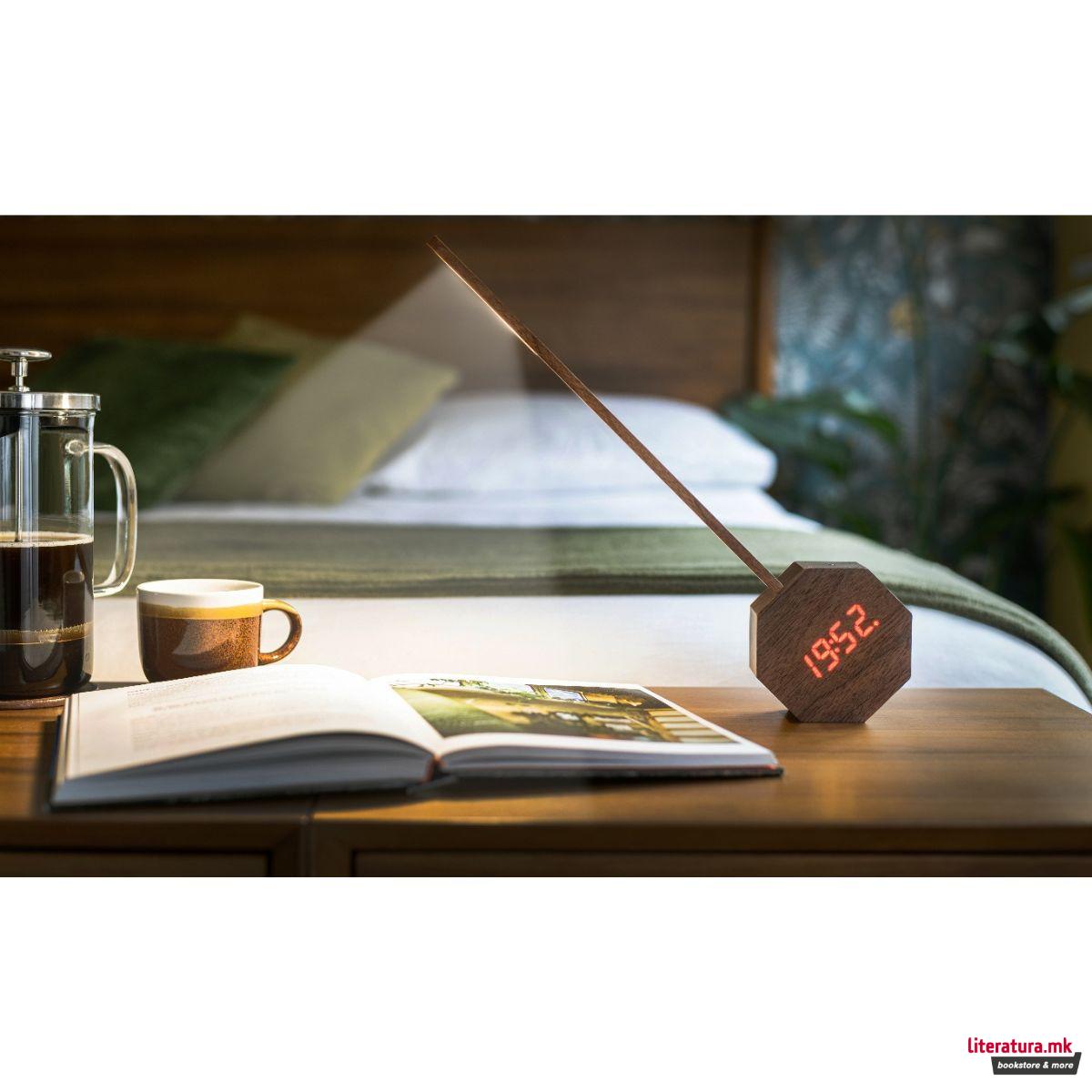 Часовник/Ламба, Octagon One Plus Portable Alarm Clock Desk Light, дрво - орев 