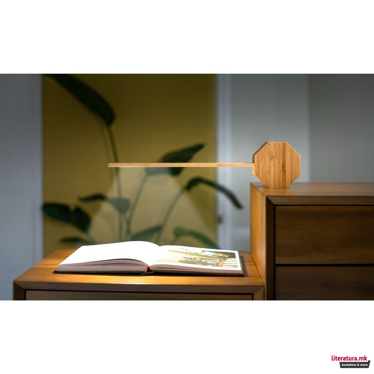 Часовник/Ламба, Octagon One Plus Portable Alarm Clock Desk Light, дрво - бамбус 