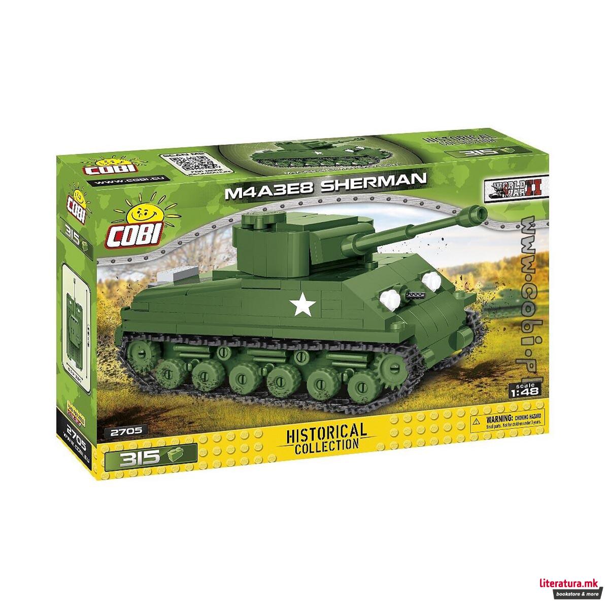 Коцки за градба, WW2 Historical Collection, M4A3E8 Sherman, 315 парчиња 