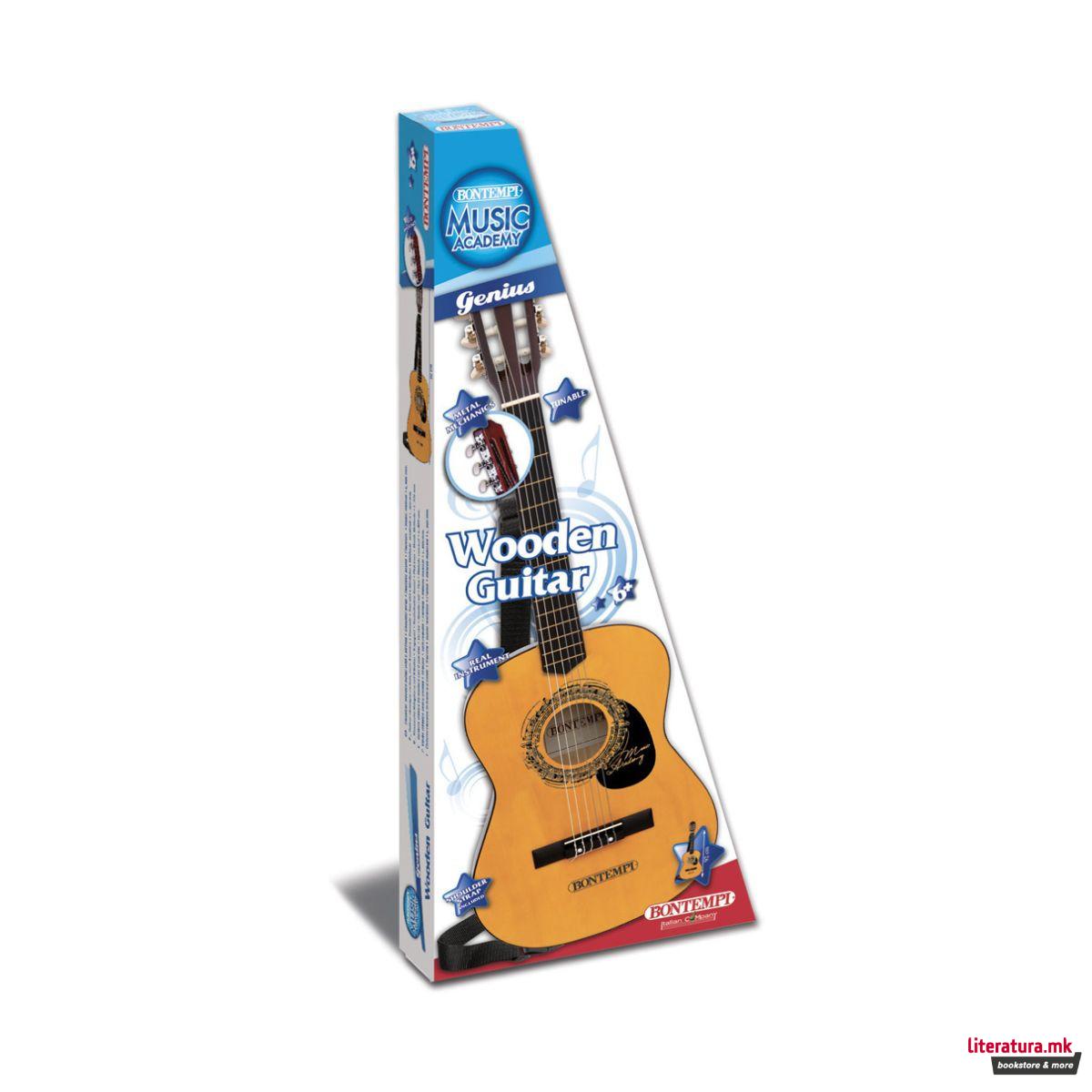 Дрвена гитара со ремен, Music Academy, Wooden Guitar, 6 жици