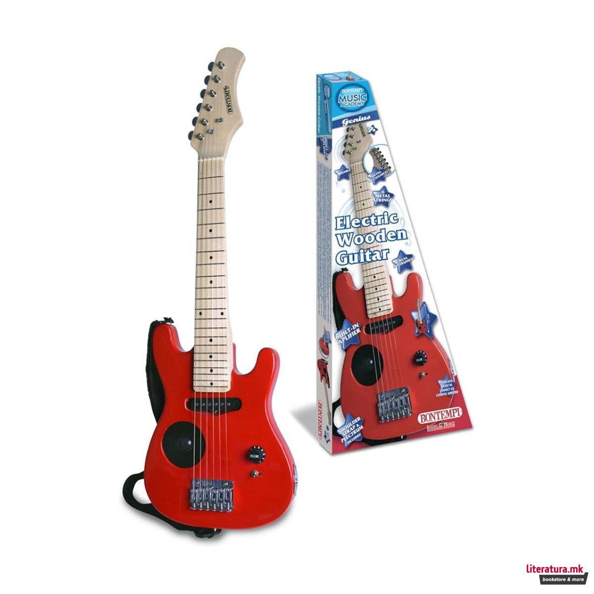 Дрвена електрична гитара, Music Academy, Electric Wooden Guitar, 6 жици 