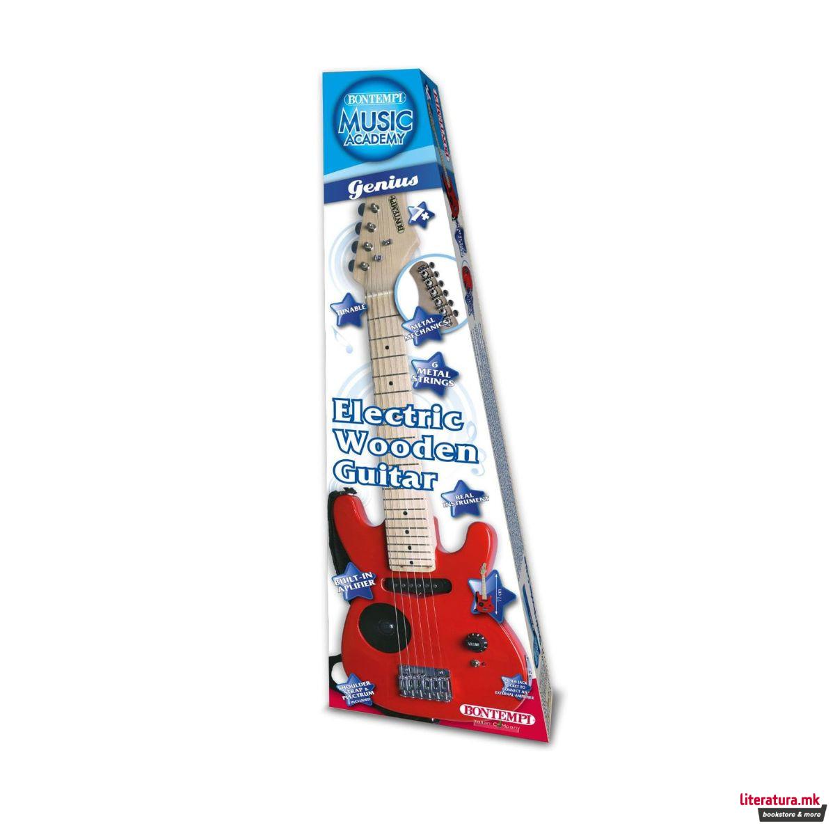 Дрвена електрична гитара, Music Academy, Electric Wooden Guitar, 6 жици 