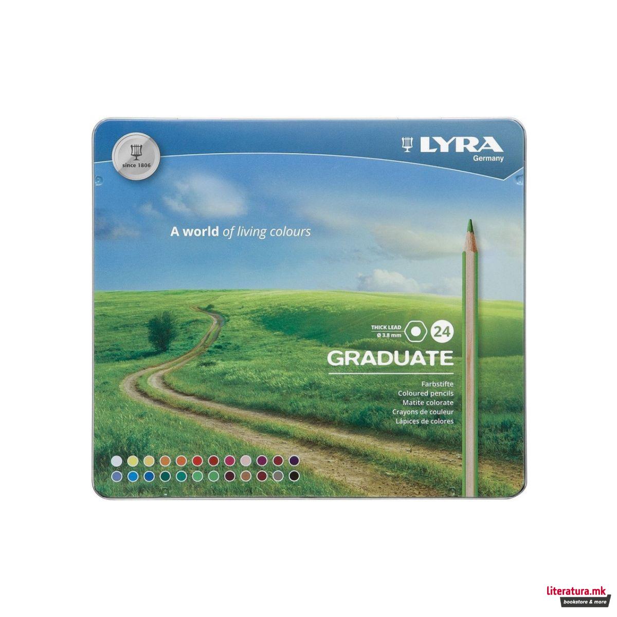 Дрвени боици во метална кутија, Lyra, Graduate, 24 бои 