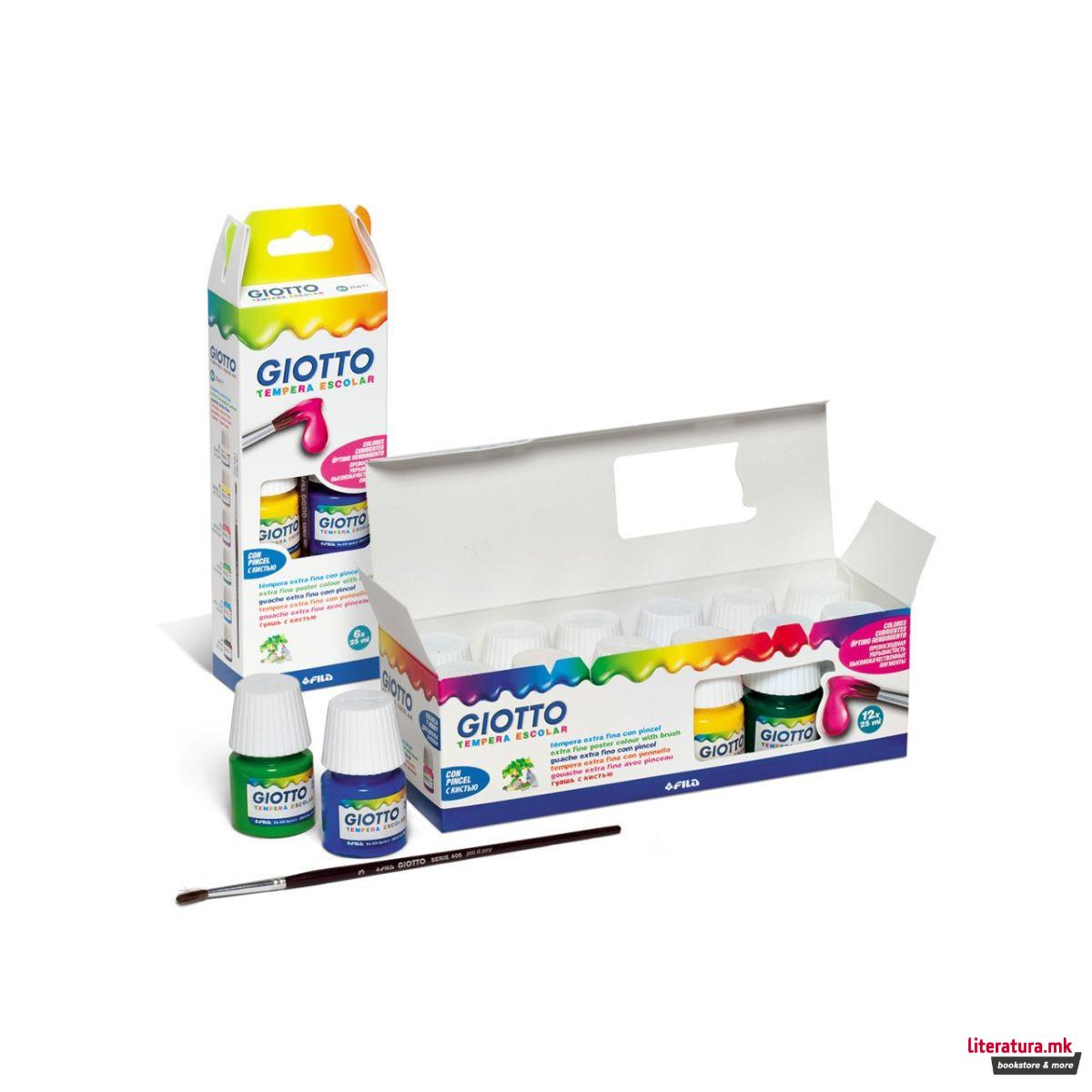Темперни бои со четка, Giotto, Tempera Escolar, 12 x 25 мл 